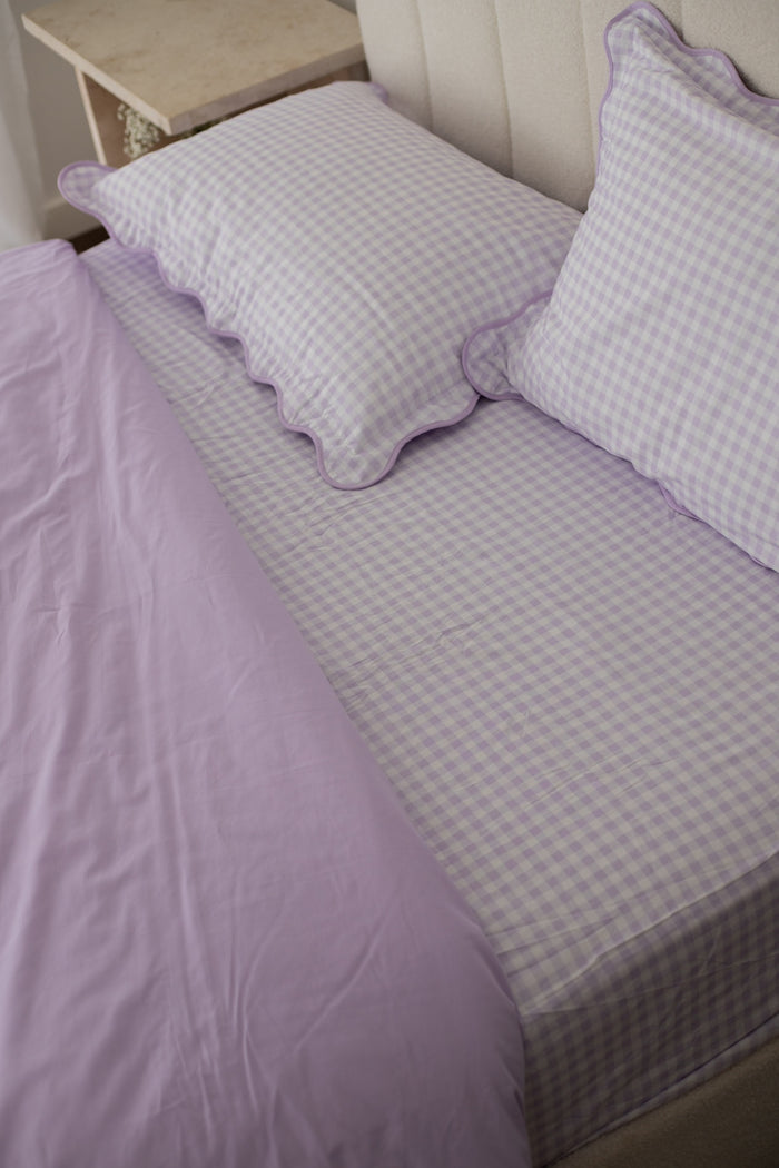 Pre Order Waterproof Queen Fitted Sheet - Lilac Gingham