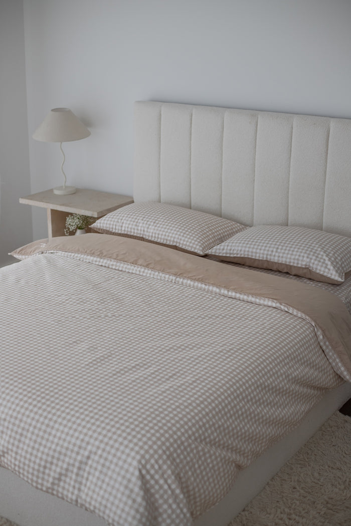 Pre Order Waterproof Queen Quilt Cover - Beige Gingham