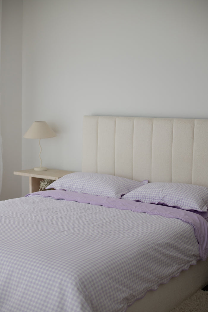 Pre Order Waterproof Queen Quilt Cover - Lilac Gingham