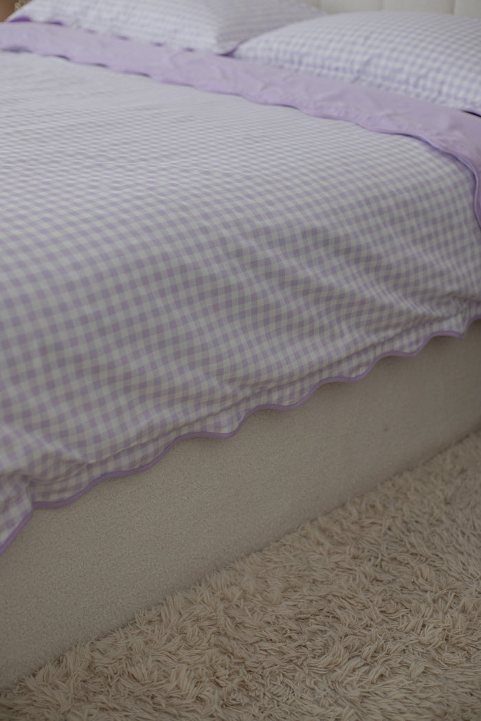 Pre Order Waterproof Queen Quilt Cover - Lilac Gingham