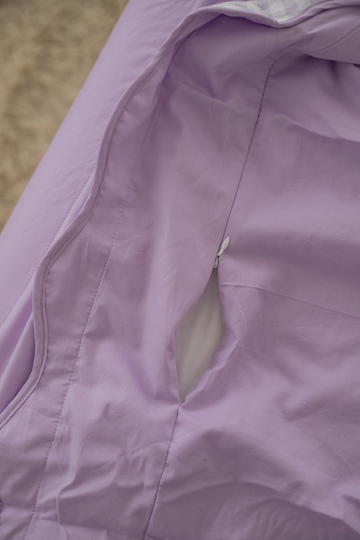 Pre Order Waterproof Queen Quilt Cover - Lilac Gingham