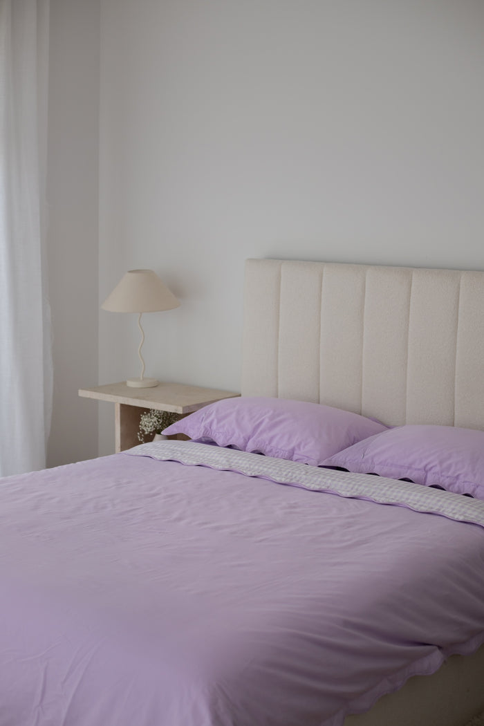 Pre Order Waterproof Queen Quilt Cover - Lilac Gingham