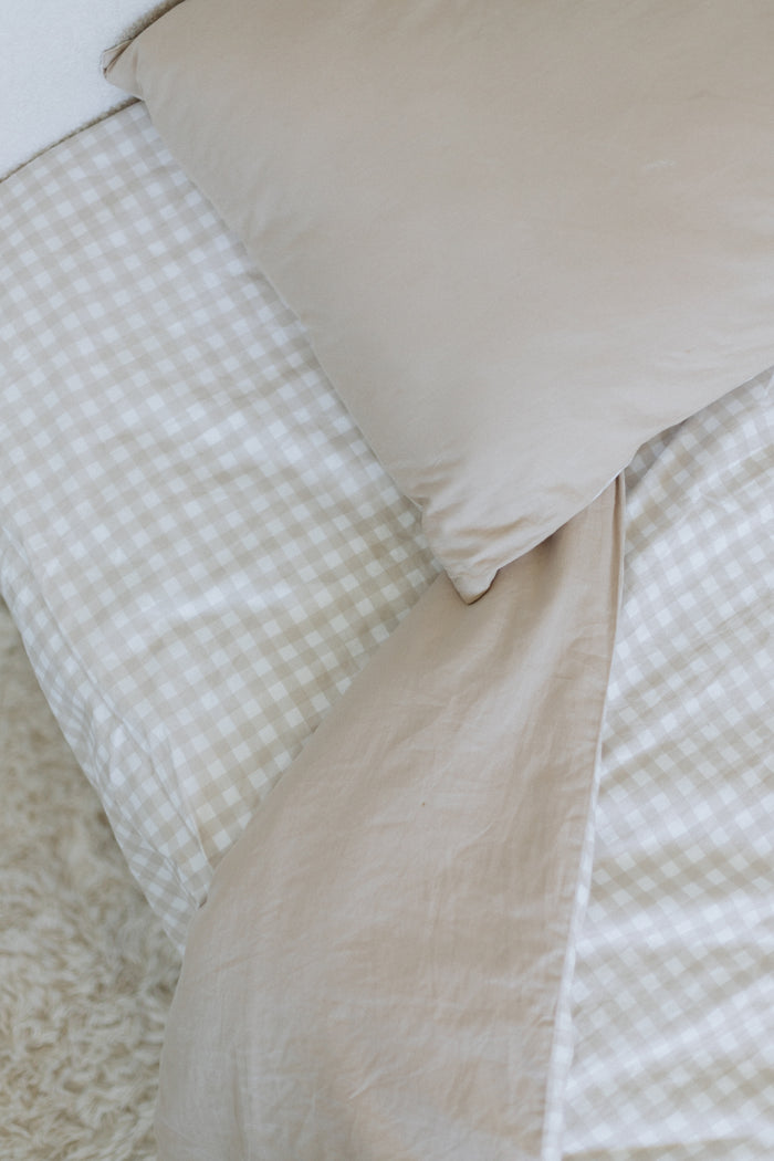 Pre Order Waterproof Single Quilt Cover - Beige Gingham