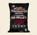 Bag of Bear Mountain BBQ Woods Cherry BBQ Pellets on a beige background