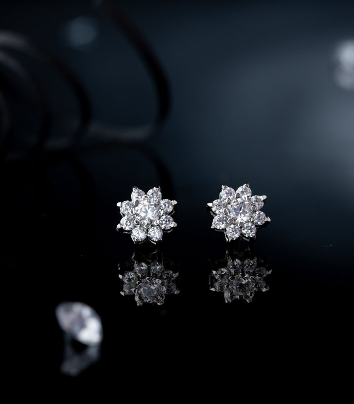 Premium Zircon Blooming Flower Tops (Silver)