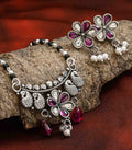 Purple Stone Floral Antique Mangalsutra Set (Silver)