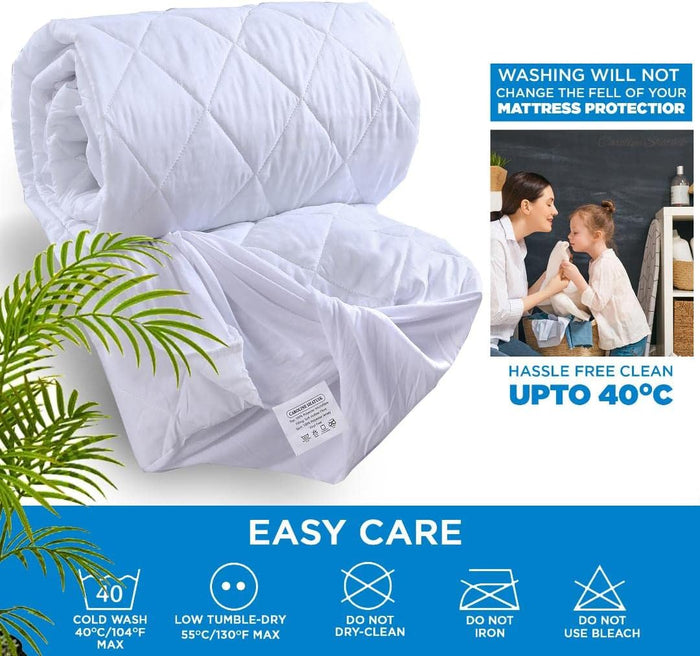 Quilted Mattress Protector 137x190 cm Deep up to 40cm Breathable, Hypoallergenic
