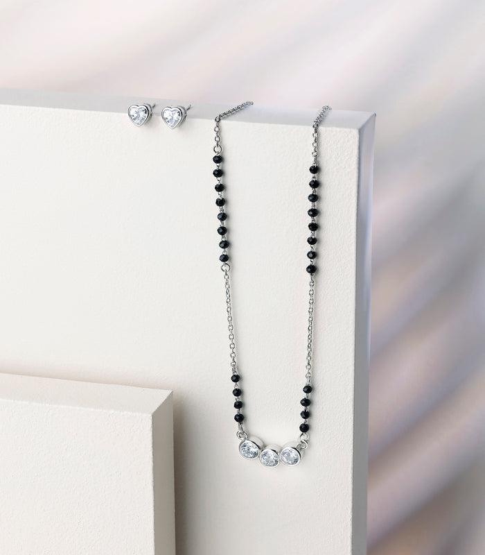 Radiant Crystals Mangalsutra Set (Silver)