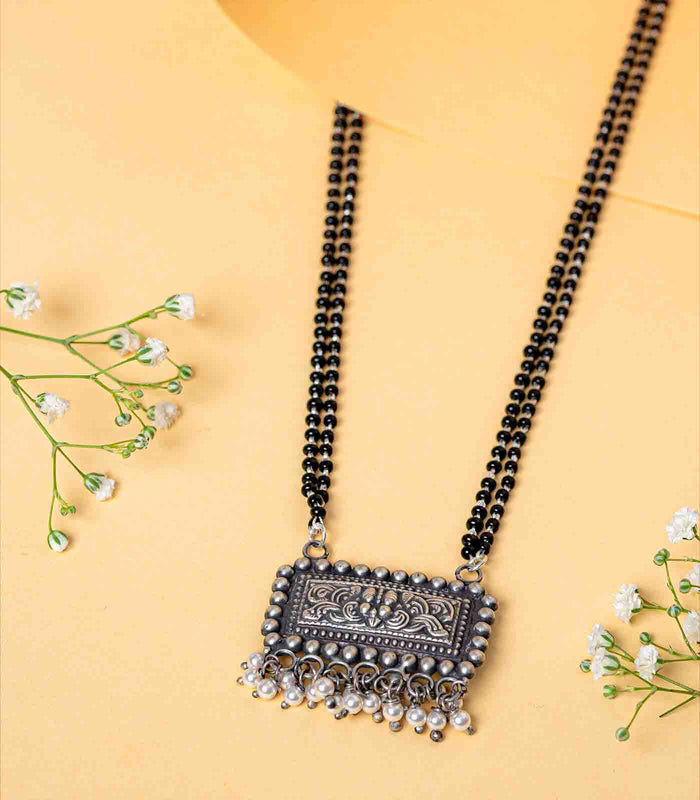 Rectangular Designer Antique Mangalsutra (Silver)