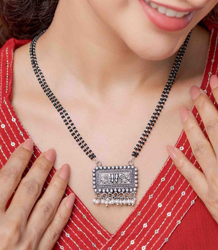 Rectangular Designer Antique Mangalsutra (Silver)