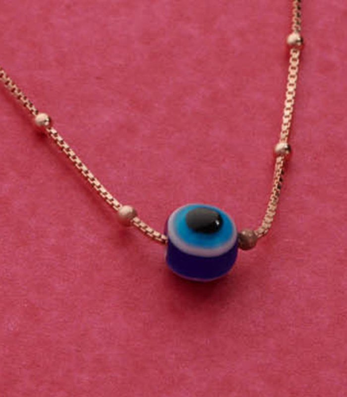 Rose Gold Blue Bead Necklace (Silver)