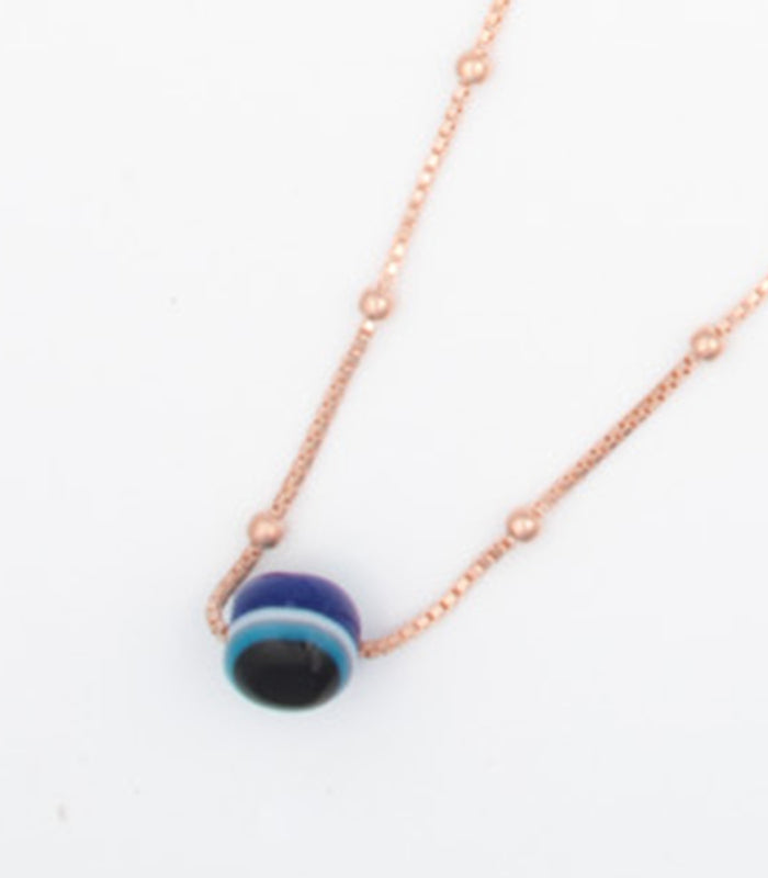 Rose Gold Blue Bead Necklace (Silver)