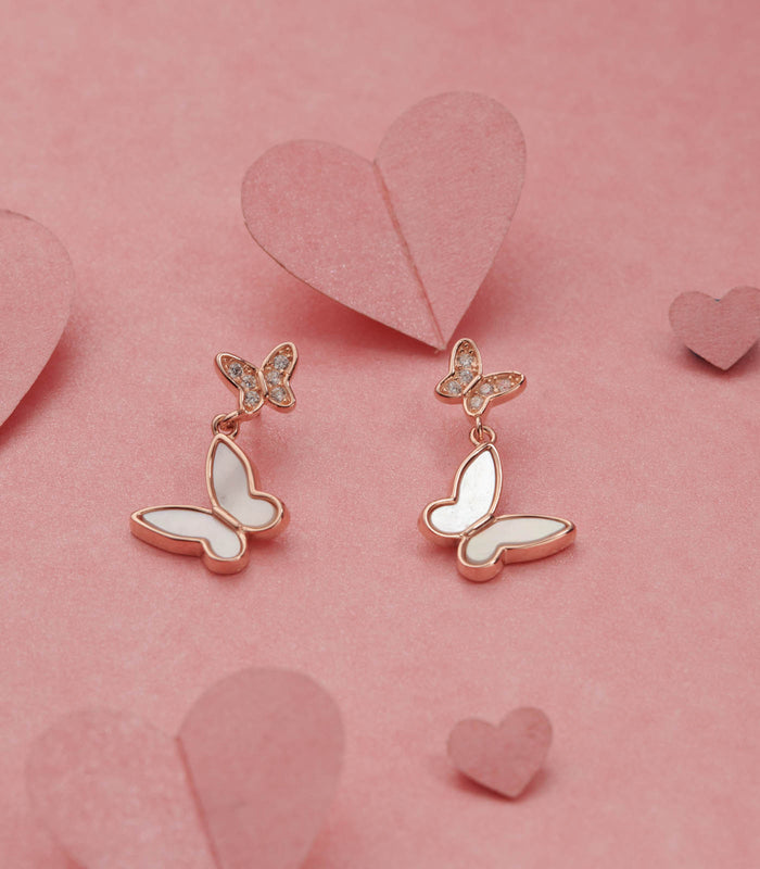 Rose Gold Butterflies Earrings (Silver)