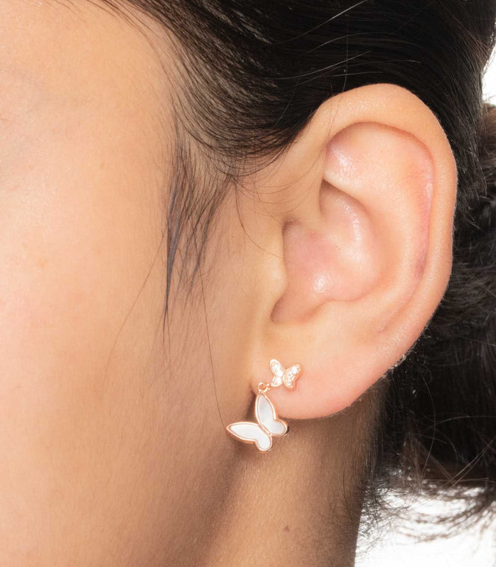 Rose Gold Butterflies Earrings (Silver)