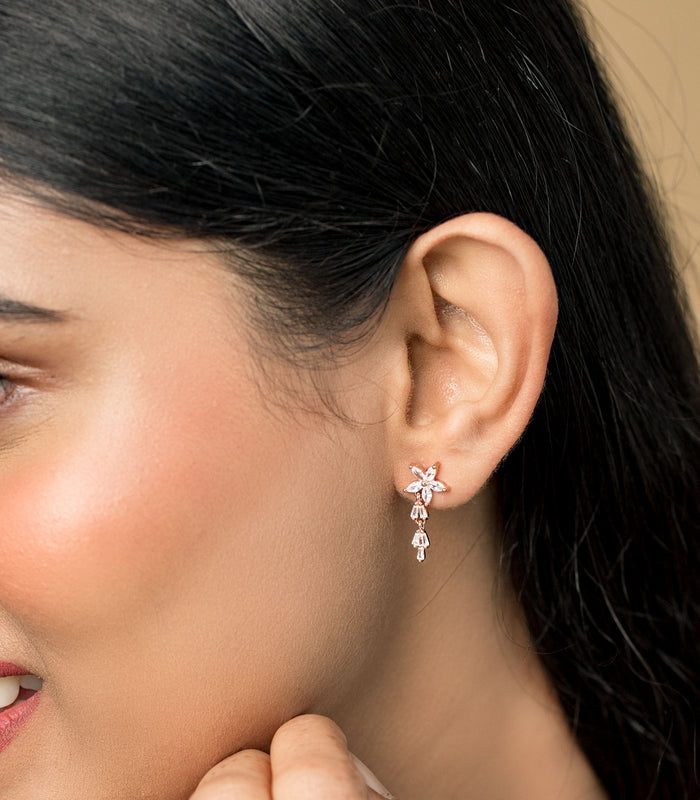 Rose Gold Dangling Crystal Flower Tops (Silver)