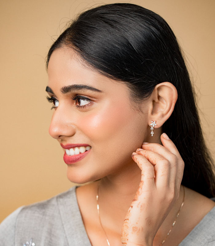 Rose Gold Dangling Crystal Flower Tops (Silver)