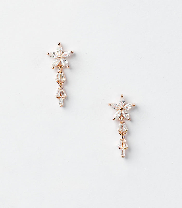 Rose Gold Dangling Crystal Flower Tops (Silver)