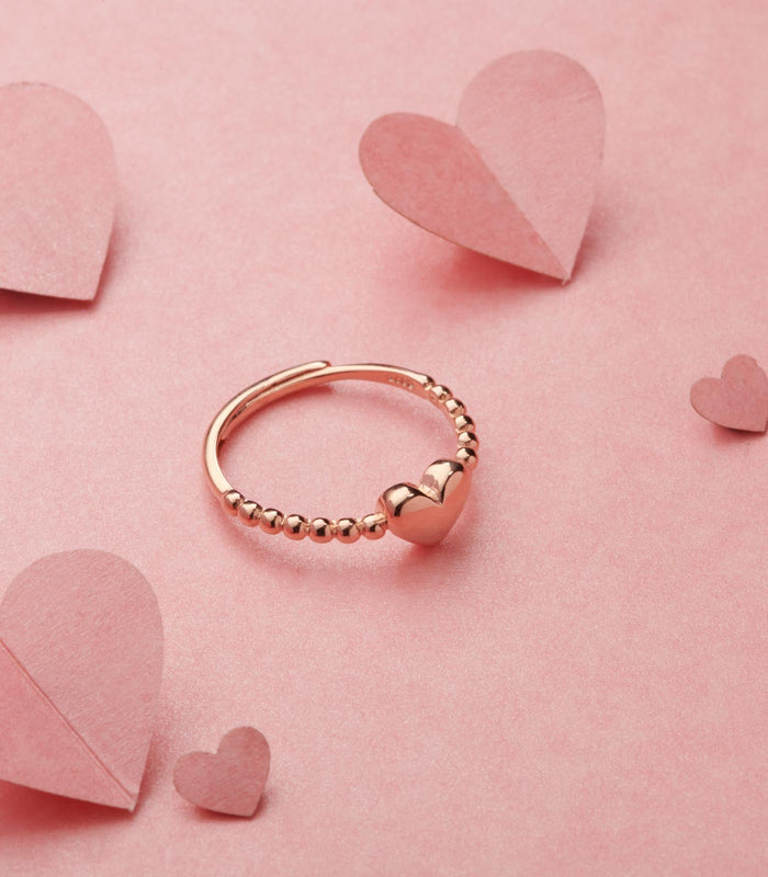 Rose Gold Heart Finger Ring (Silver)