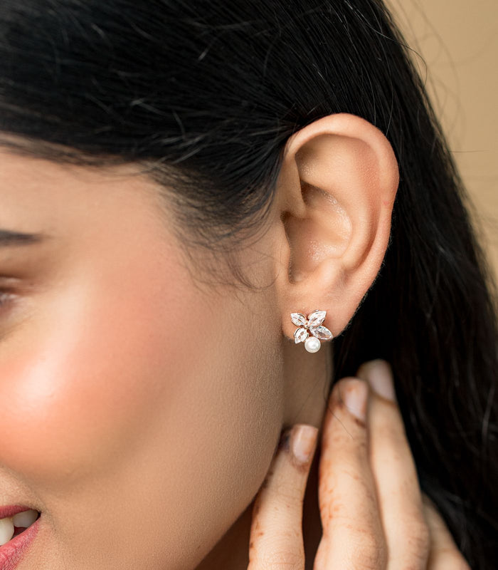 Rose Gold Pearl Flower Tops (Silver)
