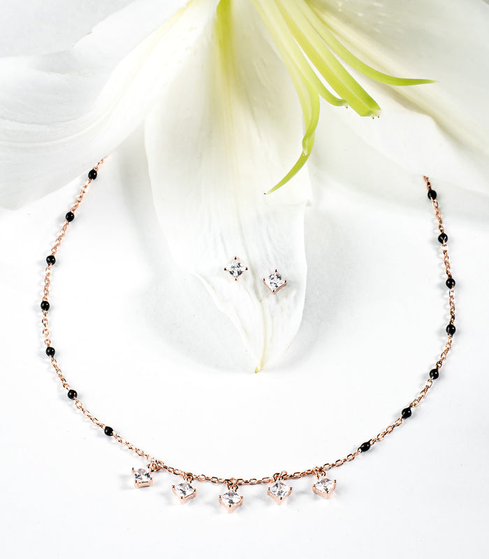 Rose Gold Penta Crystal Mangalsutra Set (Silver)