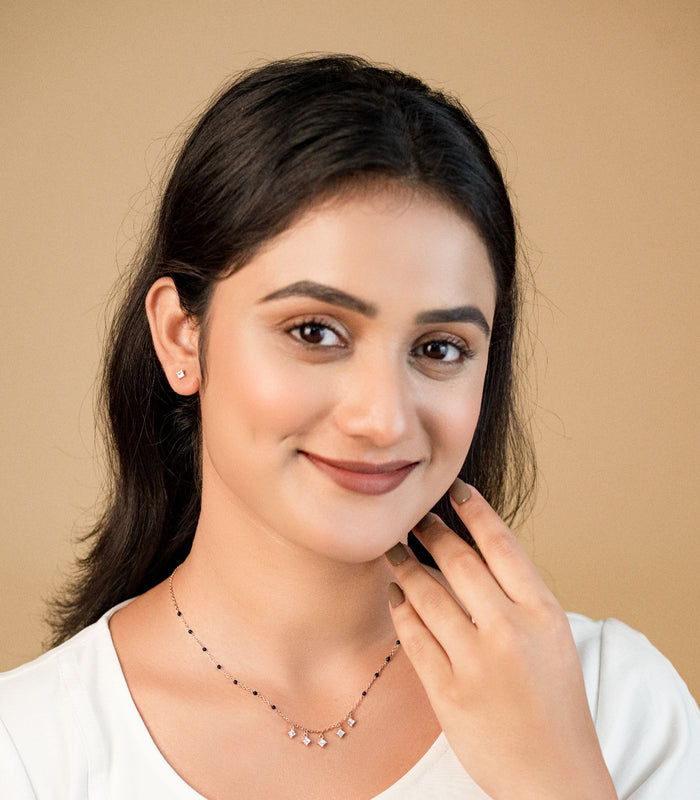 Rose Gold Penta Crystal Mangalsutra Set (Silver)