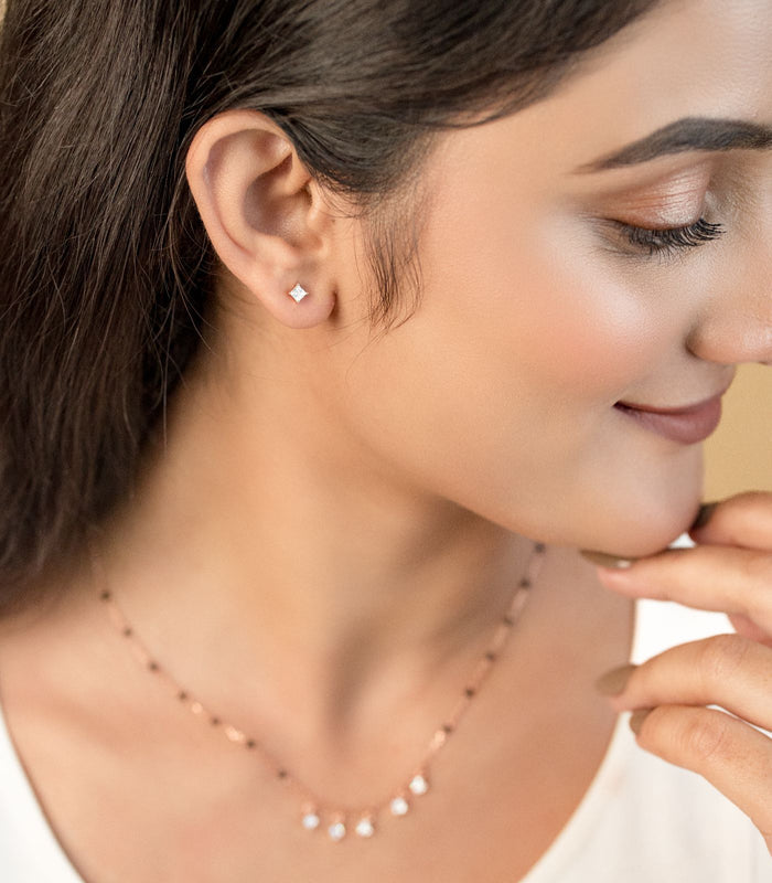 Rose Gold Penta Crystal Mangalsutra Set (Silver)