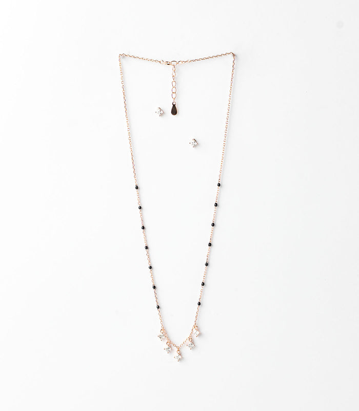 Rose Gold Penta Crystal Mangalsutra Set (Silver)
