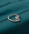 Rosy Flower Adjustable Finger Ring (Silver)
