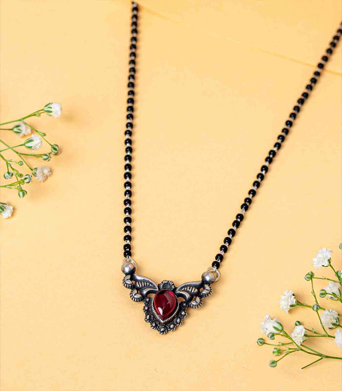 Royal Stone Drop Shaped Antique Mangalsutra (Silver)