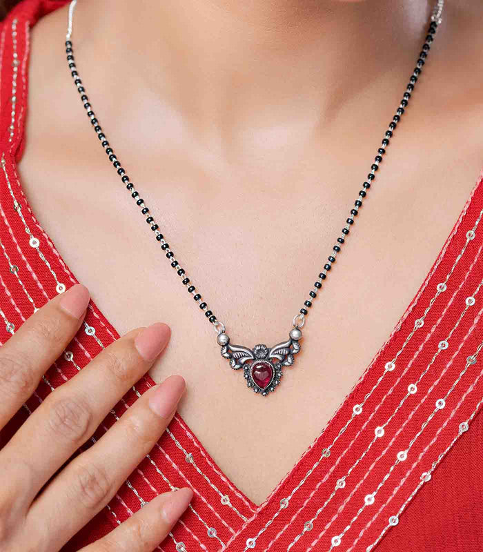 Royal Stone Drop Shaped Antique Mangalsutra (Silver)