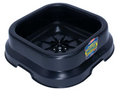 Black plastic salt block holder on a white background.