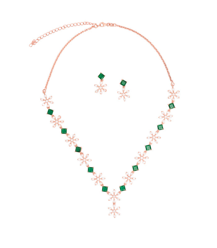 Serene Floral Garland Necklace Set (Silver)