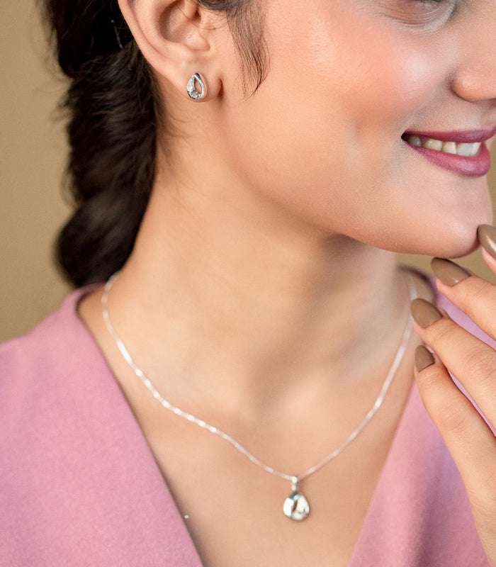 Shining Curv Necklace Set (Silver)