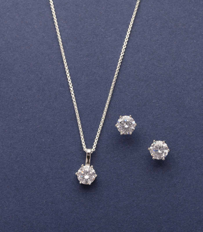 Shining Silver Sphere Necklace Set (Silver)