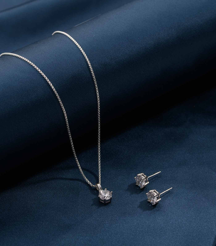 Shining Silver Sphere Necklace Set (Silver)