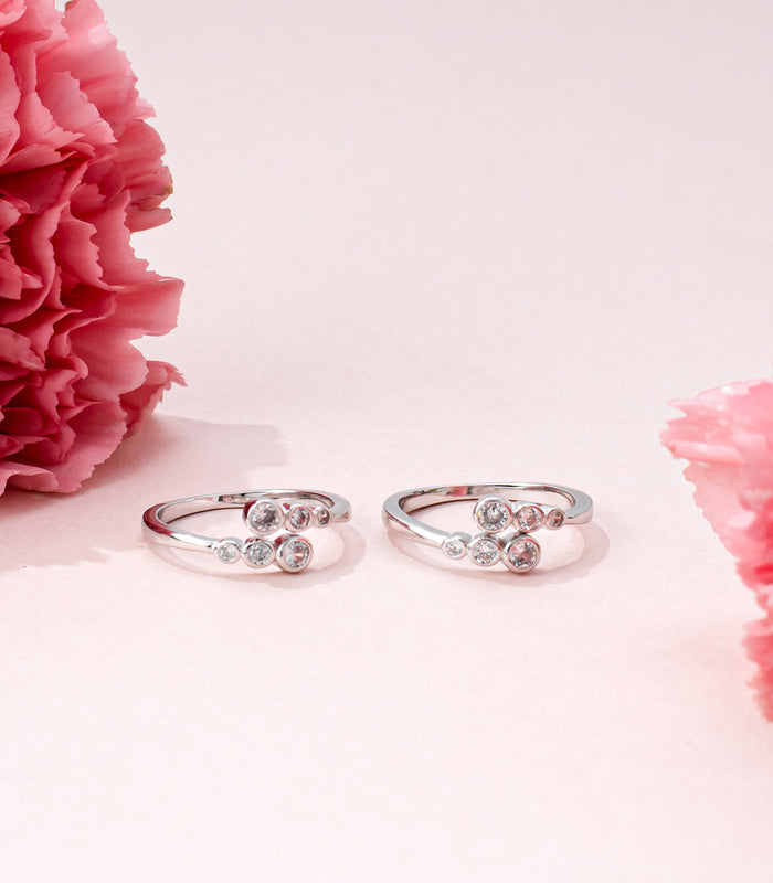 Shiny Crystal Quadert Toe Rings (Silver)