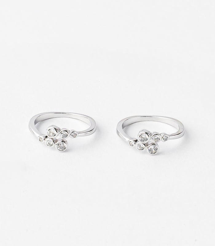 Shiny Crystal Quadert Toe Rings (Silver)