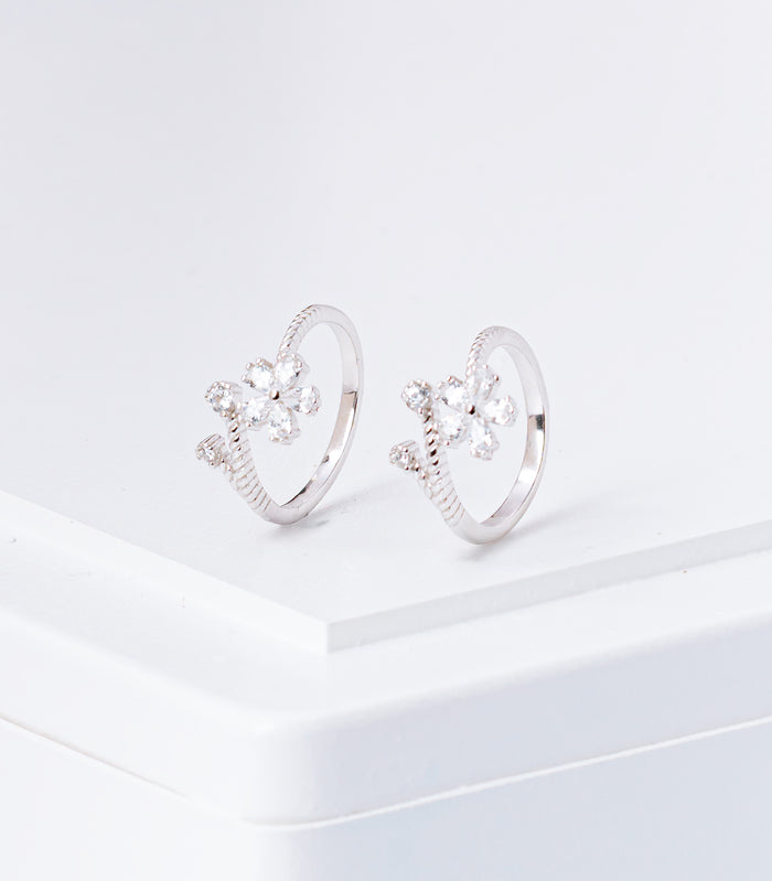 Shiny Floral Toe Rings (Silver)