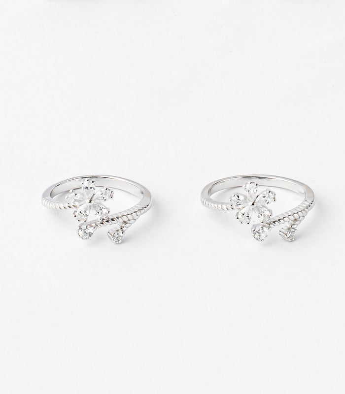 Shiny Floral Toe Rings (Silver)