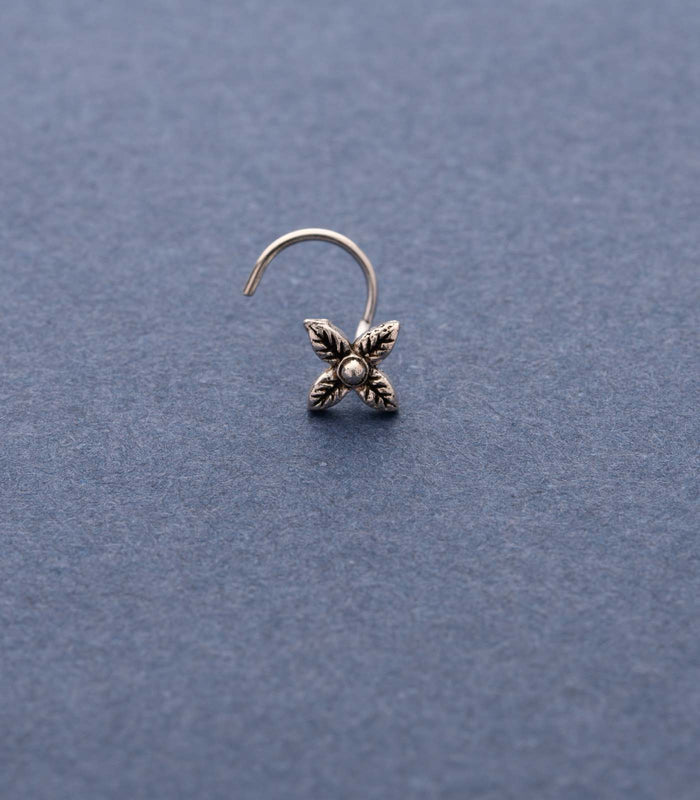 Silver Four Petals Nose Pin