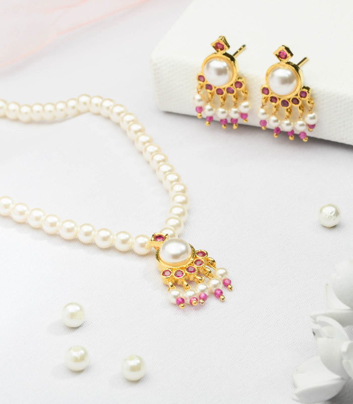 Silver Moti Necklace SET