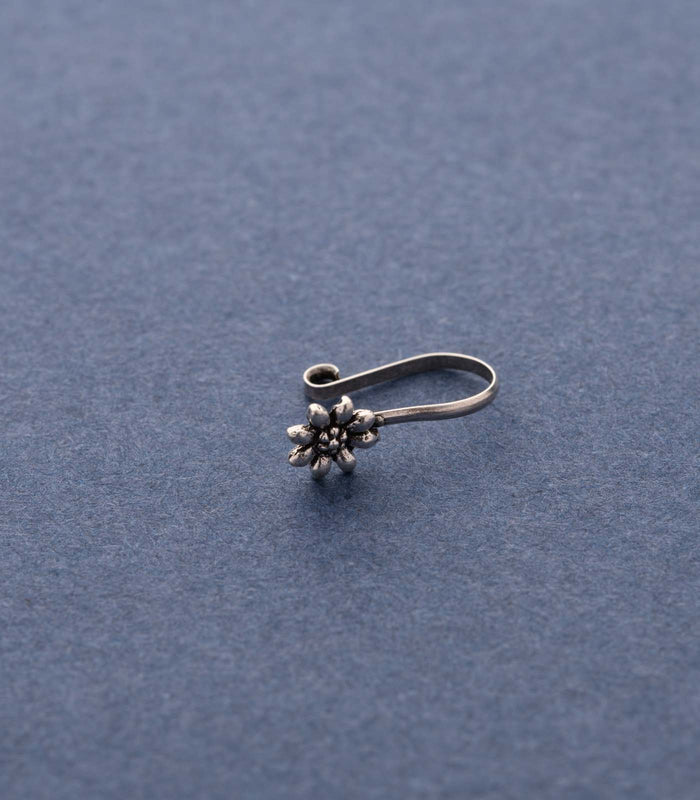 Silver Sunflower Nose Pin (Clip-On)