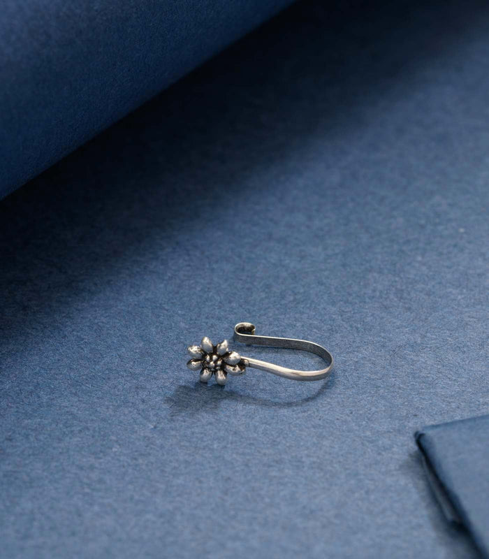 Silver Sunflower Nose Pin (Clip-On)