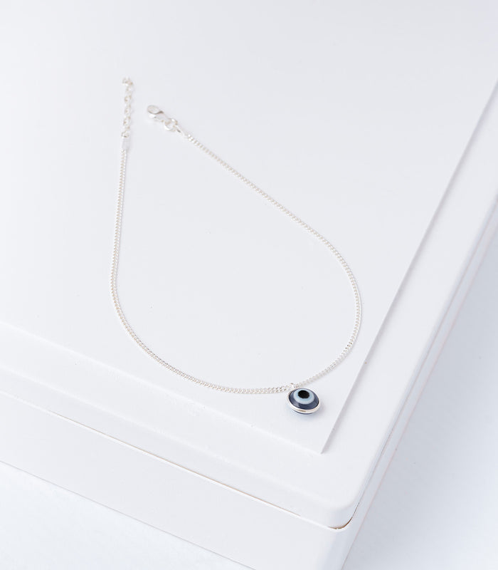 Simple Evil Eye Anklet (Silver)