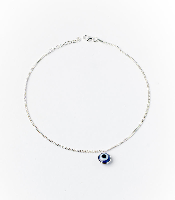Simple Evil Eye Anklet (Silver)