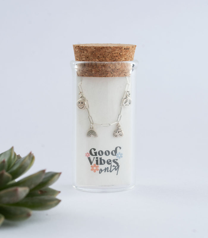 Smiley, Rainbow & Om Necklace (Silver)