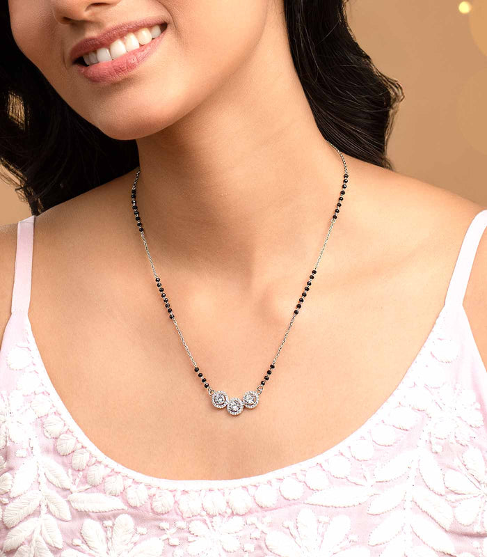 Standard Three Stone Mangalsutra (Silver)