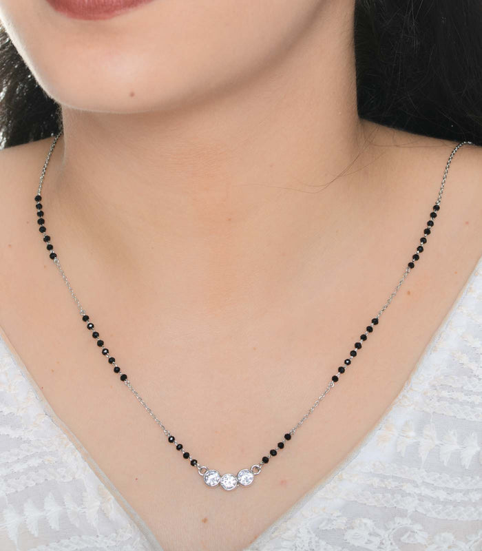 Standard Three Stone Mangalsutra (Silver)