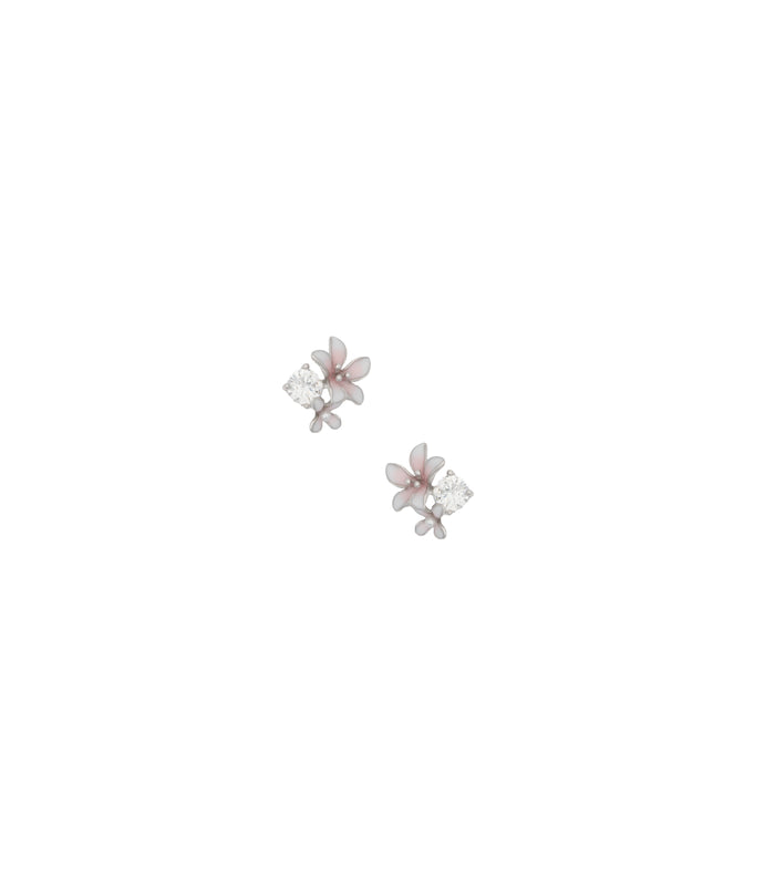 Stone And Flower Earrings (Silver)