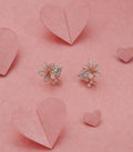 Stone And Flower Rose Gold Earrings (Silver)